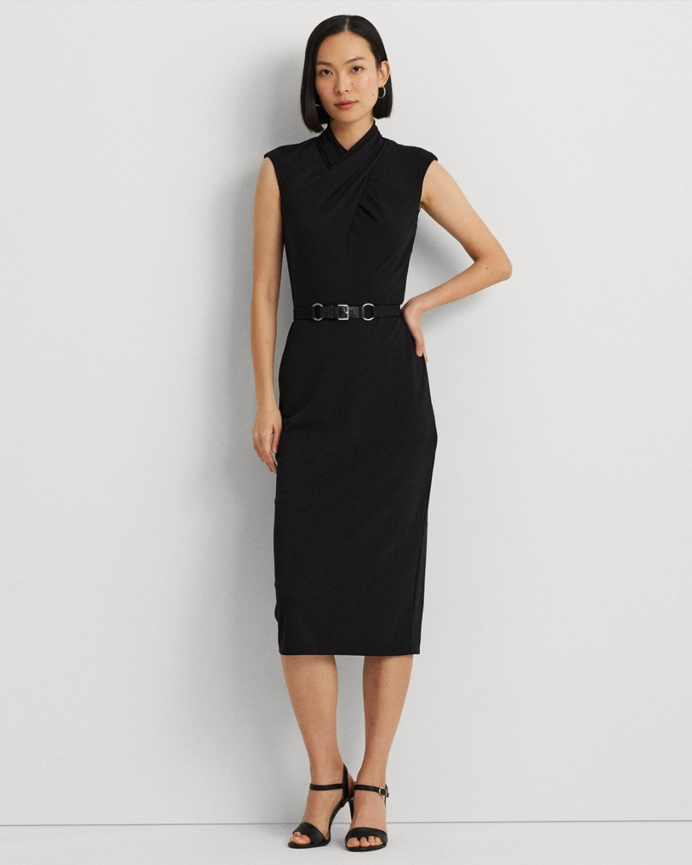 Lauren Ralph Lauren Jersey Mockneck Dress Black Size 8 (NewDefect/Missing Belt)